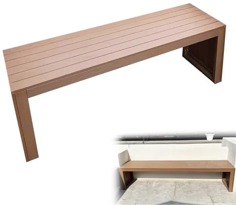 Banc de Jardin D’Extérieur Entièrement Couvert sans Dossier, Banc Exterieur de 120 cm de Long, Bois Plastique, Cadre en Métal, Capacité de Charge 500 kg, Banc en Bois Toutes Saisons(Brown)