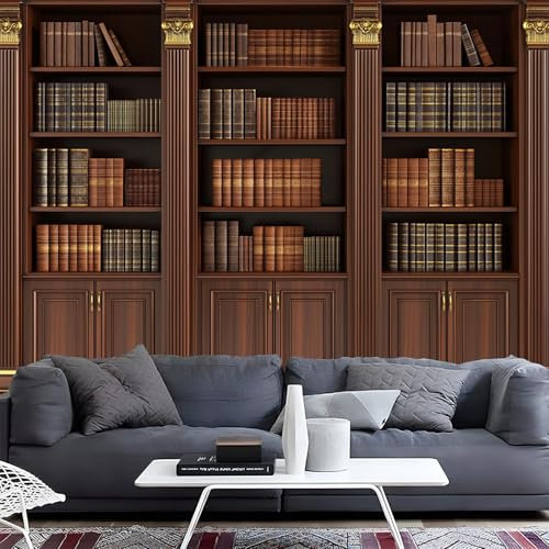 NAWVNMI Library Wallpaper for Kids Bedroom Peel and Stick Vintage Bookshelf Wallpaper Self Adhesive Removable Wall Mural for Walls(300x210cm(118x83)) Wall Sticker for Bedroom