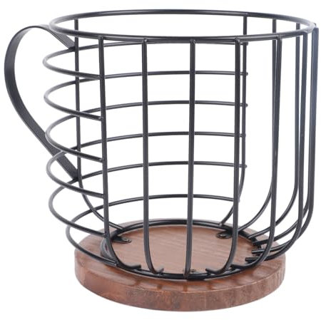 RASTKY Coffee Capsule Storage, Basket Cup Shape Black Iron Rose Gold Coffee and Pine Pod Holder for Bar Counter Wood Base G Modern Decor