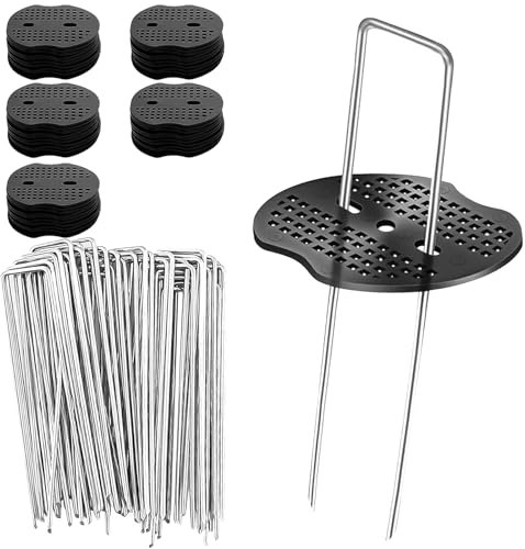 DYVXCIP Erdanker Bodenanker, Unkrautvlies Haken, Erdhaken 50 Stück + 50 Stück Unterlegscheiben, Feste Bodennägel Geeignet für Unkrautflusen, Gartenflusen, Zäune und Campingzelte, Unkrautvlies Haken