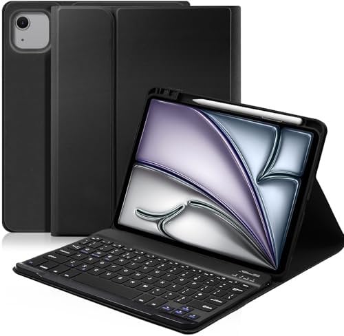 Lupxiu iPad Air 11 Inch Case with Keyboard (M3 2025/M2 2024) - Wireless Detachable Folio Keyboard Case for iPad Air 4th /5th generation -UK Layout-Black