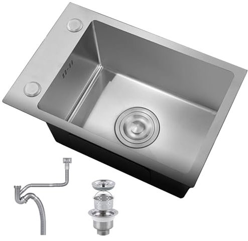 Fregadero De Cocina Compacto De Una Cubeta – Minifregadero Pequeño De Acero Inoxidable Plateado (304) Que Ahorra Espacio, Ideal Para Caravanas, Encimeras Y Lavavajillas.(35 * 25 * 20cm)
