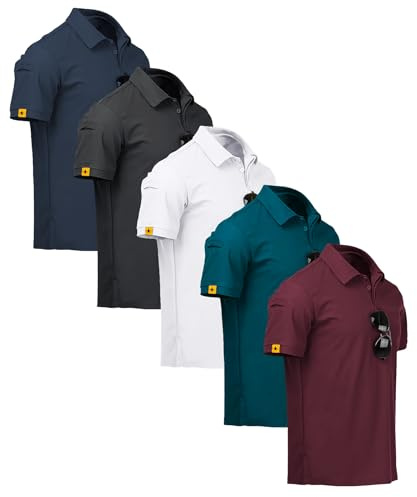 ZITY 5 Pack Polos Hombre Manga Corta Secado Rápido Transpirable Camiseta Hombre Polo Verano Camisa Deportiva Regular Fit Golf Polos para