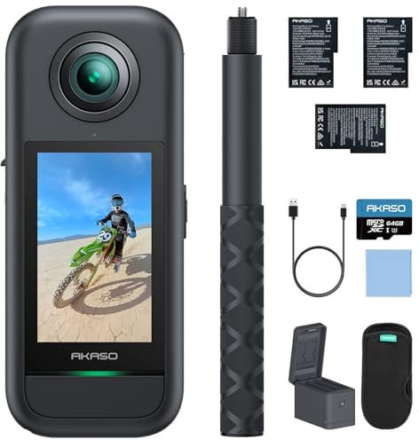 AKASO 360 Creator Combo - 360° Action Camera with 5.7K 360° Video, 72MP Photo, SuperSmooth Stabilization, Horizon Lock, AI Tracking, Invisible Selfie Stick, Touchscreen, 64GB microSD Card