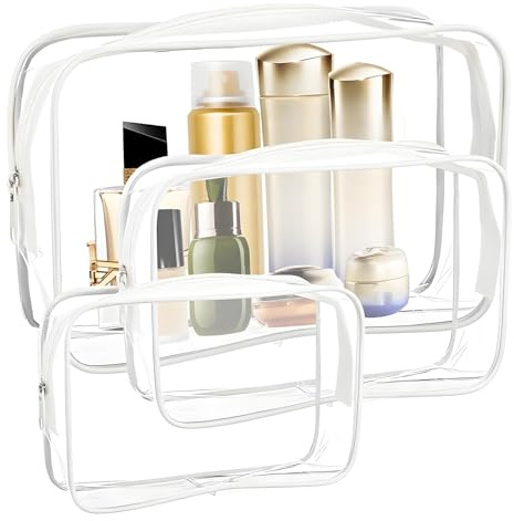 Kulturbeutel transparent 3 Stück, wasserdichte Kosmetiktasche Praktische Toilettentaschen für Handgepäck, Badezimmer-Organizer(Große Mittelgröße Kleine) (weiß)