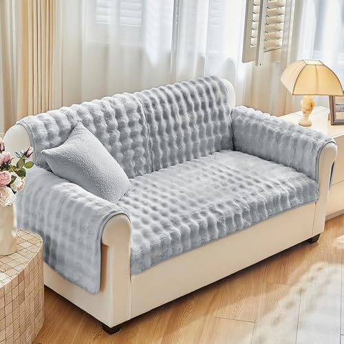 Tokokimo Plüsch Sofabezug Waschbar - rutschfeste Sofa überzug mit wasserdichter Rückseite 1 2 3 4 Sitzer Couch überzug für Sektionssofa - Grau 70x180cm