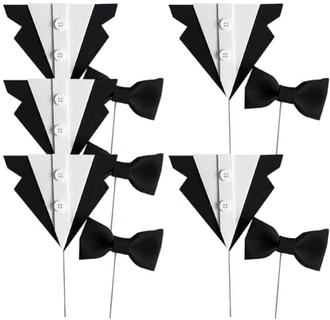 FSSTUD 10 Sets Anzug Schleife Kuchen Topper Vatertag Thema Party Cupcake Topper Smoking Kuchen Topper Picks Fliege Cupcake Zahnstocher Dessert Dekoration Picks für Ehemann Papa