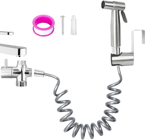 Kit de Pulvérisateur de Bidet en Acier Inoxydable pour Toilettes – Fixation de Bidet à main avec Tuyau de 200 cm et Inverseur de Douche à 2 voies – Pour l'hygiène Intime, le Nettoyage des Couches et