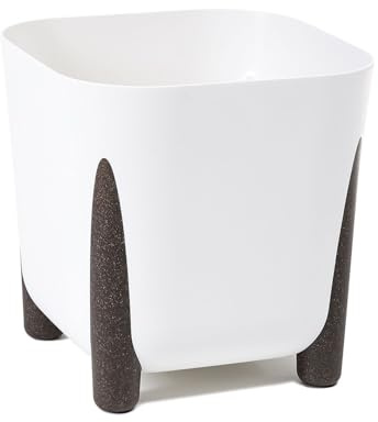 Planter with Water Drain Width 21 cm, 6 L - Modern Flower Pot with Stylish Feet - Plastic Plant Pot for Indoor & Outdoor Use, White