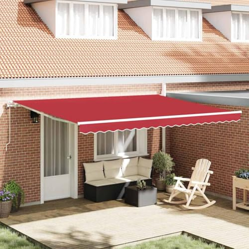 Einziehbare Markise Rot, 450x300 cm, Stoff und Stahl, manuell & fernbedienbar, UV- & wasserbeständig, für Terrasse, Außenbereich, Garten
