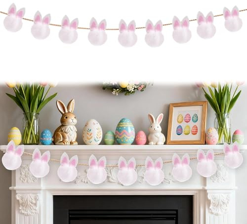 Girlande Osterdeko 25cm, Girlanden Osterhase Plüsch Ostern Party Deko, Kranz Künstlich Hasen für Heim Wohnzimmer Schlafzimmer Dekoration, Frühlingsdeko Ostergirlande für Drinnen Draußen (Weiß)
