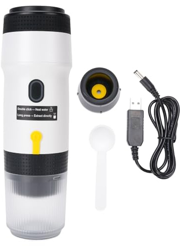 Qalvona Portable Coffee Maker 304 Stainless Steel, Kleine Kapsel Kaffeemaschine, Kompakt und Automatisch - Einfache Ein - Bedienung, Hochwertige Brühtechnologie, Perfekt Für Outdoo (Weiß)