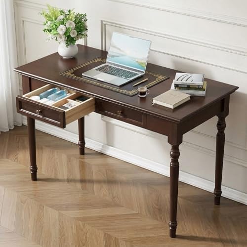 Fucxeoy Vintage-Schreibtisch Aus Walnussholz Mit 2 Schubladen, 119 cm (47 Zoll) Breiter, Traditioneller Landhaus-computertisch, Klassischer Schminktisch Aus Walnut Wood Color