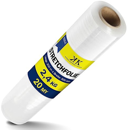 KK Verpackungen® Stretchfolie 500 mm x 300 m | 6 Rollen, 20my - Echte 2,4 kg Wickelfolie für Umzug in Transparent | Reißfeste Verpackungsfolie für Möbel