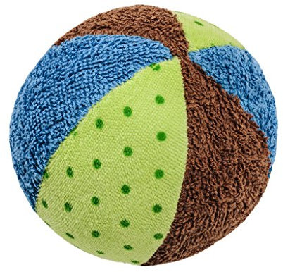 Efie Rassel Ball klein – Babyspielzeug aus Bio-Baumwolle, blau-braun, weicher Babyball mit Rassel, schadstofffrei & nachhaltig, 100 % Made in Germany