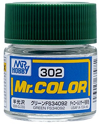 Mr. Colour 302 Green FS34092 (Semi-Gloss/Aircraft) Paint 10ml. Bottle Hobby