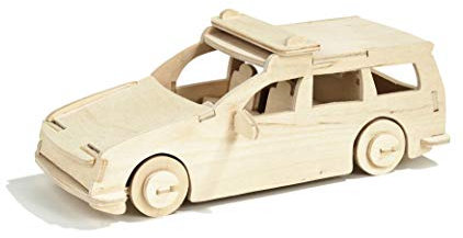 Pebaro 851/3 Holzbausatz Polizeiauto, 3D Puzzle, Modellbausatz, Basteln mit Holz, Holzpuzzle, vorgestanzte Holzplatte, inkl. Schmirgelpapier, ausbrechen, zusammenstecken, fertig, Geschenkidee