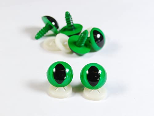 celloexpress 12mm Green Cats Eyes with Plastic Backs - Safety Eyes for Soft Toy Teddy Bear Animal Making (Pack of 3 Pairs)