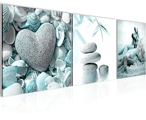 Runa Art - Bilder Feng Shui Steine 120 x 40 cm 3 Teilig Wandbild auf Vlies Leinwand Türkis Grau Mehrteilig Modern 501633b