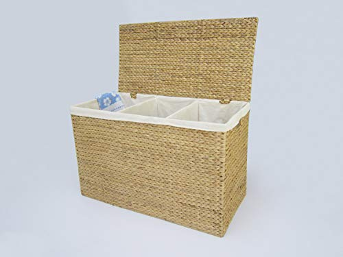 Artra Design GmbH Wäschebehälter 'Sam' aus Wasserhyazinthe Natur mit Deckel, Aufbewahrungsbox mit 3 Fächern, atmungsaktiv, Klassisch, 81 x 40 x 51 cm