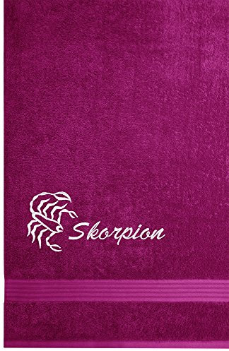 Lashuma Besticktes Duschhandtuch mit Sternzeichen Skorpion, 70x140 cm Linz Handtuch, Orchidee Violett