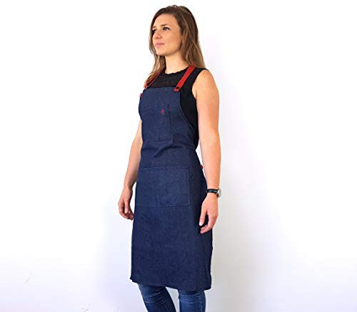 COOKUT Tablier Jam-Denim dans un bocal en verre avec ceinture en cuir rouge, nylon/A