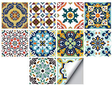 Aufkleber für Boden- und Wandfliesen, Wohndekor, Abziehen und Aufkleben, selbstklebender Spritzschutz, Fliesenaufkleber für Wohnzimmer, Küche, Badezimmer, 20 x 20 cm, mediterraner Stil, 10 Stück