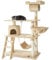 tectake Katzen Kratzbaum, Katzenbaum, Kletterbaum, 141cm hoch, Katzenhaus Indoor mit Hängematte, Höhle, Spielseil und Treppe, Plüsch Sisal, Katzen Kratzmöbel mit Spielzeug, extra breit - beige