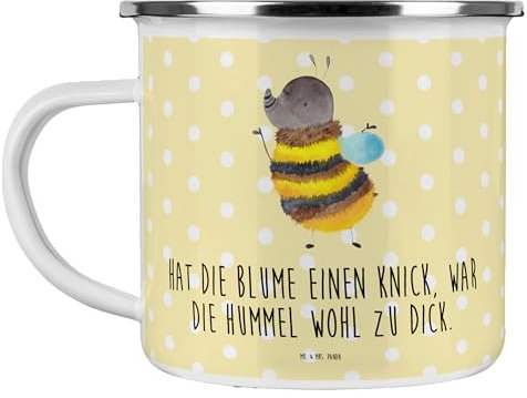 Mr. & Mrs. Panda Camping Emaille Tasse Hummel flauschig - Geschenk, Gute Laune, Camping Becher, Outdoor Tasse, Emaille Tassen, lustige Sprüche,