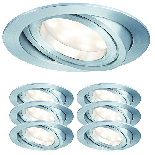 MILI 6er Set Einbauleuchten 5W 3000K 230V Alu gedreht Schwenkbar 400 Lumen Warm Weiss flach 35mm