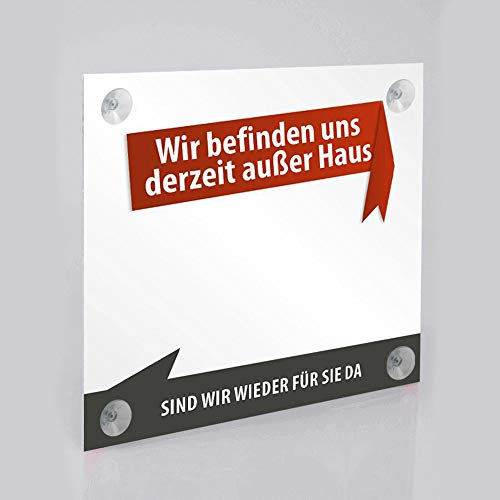 WIRKSAMWERBEN Abwesenheit- Info, Hausbesuch- Schild, Geschlossen Aushang für Geschäfte & Praxen, beschreibbar, 15 x 15 cm auf Acryl, Bin gleich zurück, wieder da