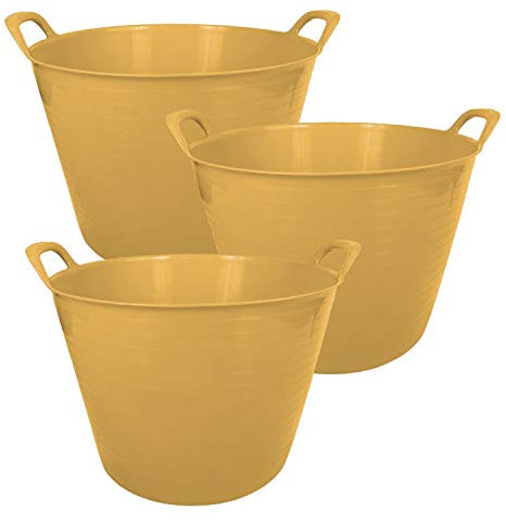 42L 42 Litre Large Eco-Friendly Recycled Flexi Tub - Yellow - Multi Purpose Robust Flexible Storage Container Bucket, Set of 3.