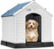 DEStar Hundehütte, robust, wasserdicht, Kunststoff, für drinnen und draußen, Welpenunterstand mit Lüftungsschlitzen und erhöhtem Boden, Größe L – 84 cm