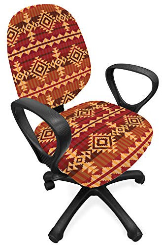 ABAKUHAUS Mexikaner Bürostuhl Schonbezug, Aztec Kultur Ornament, dekorative Schutzhülle aus Stretchgewebe, Orange Braun