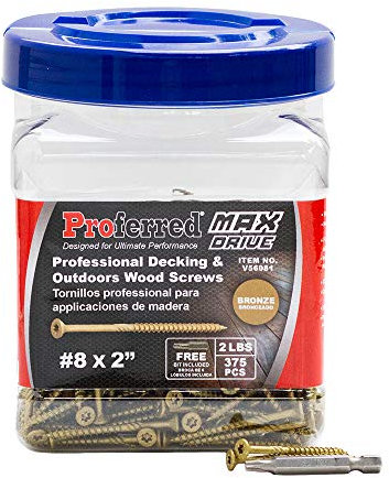 Proferred Professional - Tornillos para madera para terrazas y exteriores, 6 lóbulos de bronce SKT® - 1500 horas de sal en spray, #8 X 2, 1