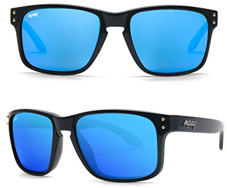 Myway Sonnenbrille im italienischen Stil, echtes polarisiertes Kristallglas, Echtglas, blau verspiegelt, nicht polarisierte Gläser