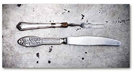 Tulup Spritzschutz Glas Küche 140x70 cm Küchenrückwand Glassplatte Küche Herd Küchenrückwand aus Echtglas Abdeckplatte - Vintage/Retro - Silber - Besteck