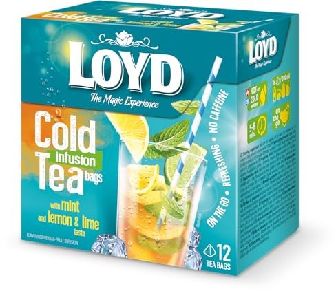 LOYD - Eistee Zitrone Limette Minze - 12 Pyramidenbeutel - Sommerlicher Ice Tea, Aromatisiertes Süßer Kalter Tee, mit Natürlichen Zutaten, Wasser mit Geschmack, Ohne Zuckerzusatz, Cold Brew - 30g