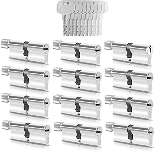 GERCAR 12x Knaufzylinder gleichschließend 12 Schließzylinder 30/30 inkl. 60 Schlüssel - 60 mm - Türschloss Zylinderschloss mit N+G Funktion gleichschliessendes 12er Set - Länge: 60mm A:30 B:30