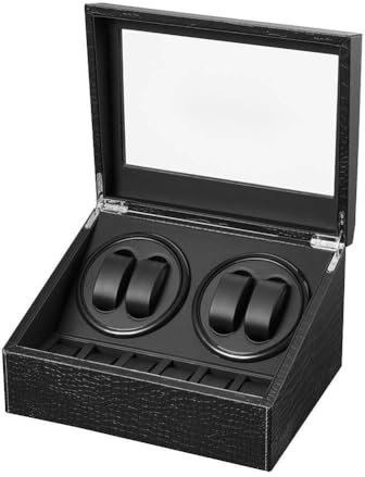 LINGFANSTORE Automatische Uhrenbeweger Box,luxuriöser Uhrenbeweger,Uhrengehäuse mit leisem Mabuchi Motor,PU-Leder Uhrengehäuse mit Netzteil,Lagerung Schmuckschatulle (Muster der Krokodile)
