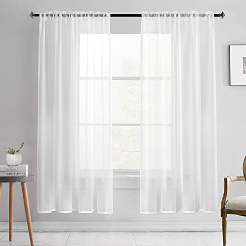BUHUA Voile Gardinen Vorhang mit Stangendurchzug Transparent Voile Gardinen Weiss für Wohnzimmer Schlafzimmer Kinderzimmer Weiss, 2er Set 175 x 140cm