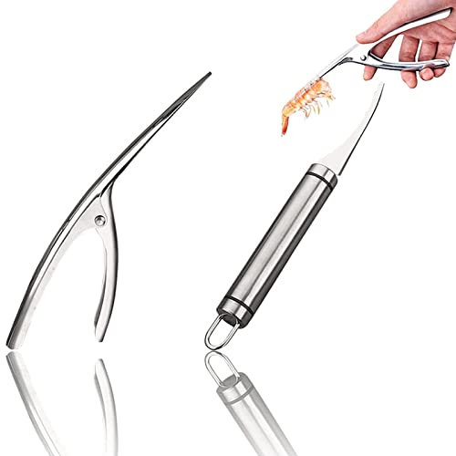 Jbanton, 2 Pcs Pelador de Camarones, Shrimp Peeler, Pelador de Gambas, Pelador de Langostinos, de cocina fáciles de pelar para cocinas de restaurante en casa, Plateado, 20,5x1 cm (G3d112)