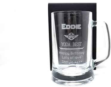 Personalised Engraved Pint Glass Tankard - Yoda Best Star Wars Design (Cardboard Gift Box)