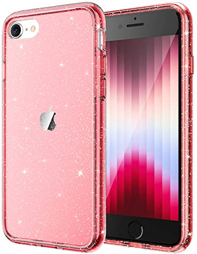 JETech Glitzer Hülle für iPhone SE 2022/2020 (3./2. Generation), iPhone 8/7, 4,7 Zoll, Bling Glitter Stoßfeste Stoßstange Handyhülle, Niedliche Glitzernde für Frauen und Mädchen (Rot)