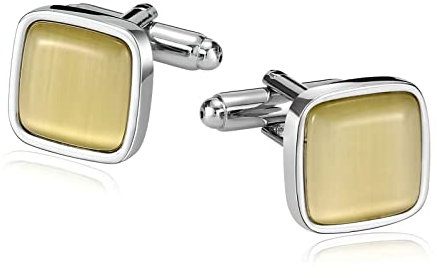 Skcess Hemd Manschettenknöpfe Herren Gelb, Manschettenknöpfe Herren Quadratischer Opal Hemd-Manschettenknöpfe Geschenke für Herren Und Damen