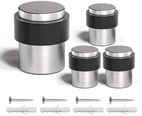 SANATO Door Stop with Black Rubber, Brushed Satin Nickel 4 Pack