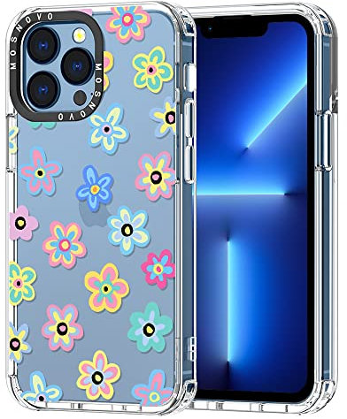 MOSNOVO Case for iPhone 13 Pro, [Buffertech 6.6ft Military-Grade Drop Protection] [Anti Peel Off Tech] Clear TPU Bumper Phone Case Cover Design - Groovy Flower