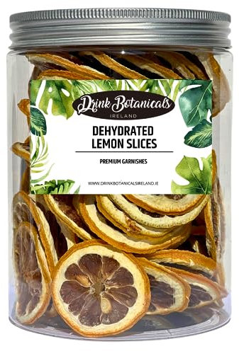 Drink Botanicals Ireland | Dehydrated Dried Lemon Slices Wheels | 50+ Slices | 110 Grams | 3.88oz | 100% Natural | Dry Lemons for Garnishing, Cocktails, Cooking, Baking, Drinks | Fruit Slice | PET Jar