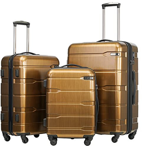 COOLIFE Hartschalen-Koffer Rollkoffer Reisekoffer Vergrößerbares Gepäck (Nur Großer Koffer Erweiterbar) PC Material mit TSA-Schloss und 4 Rollen