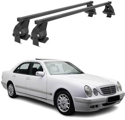 Menabo Dachträger Grundtäger kompatibel mit Mercedes E Klasse W210 Limo 1995-2003 Stahl 50kg Schwarz 2tlg Ohne Reling für Fahrradträger, Dachboxen, Skiträger Abschließbar